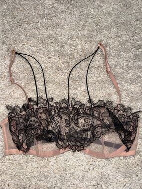Victoria's Secret Sheer Lace Bralette in Blush and Black
